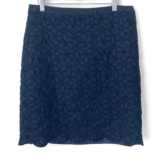 Talbots Floral‎ Embroidered Scalloped Hem Linen Skirt Womens 8 side zip lined - Picture 1 of 10